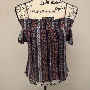 Boho Floral Strappy Blouse - Pink and Blue